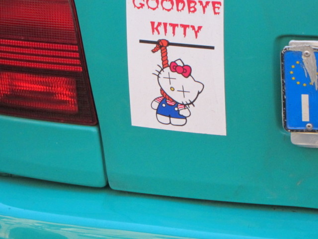 Bumper sticker. You surely are familiar with "Hello Kitty"