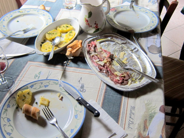 The beef carpaccio and potatos  for antipasto