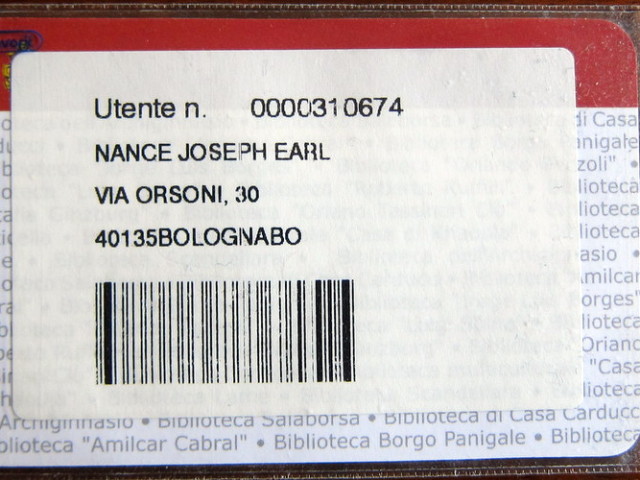 My library card - good at all of the Bologna libraries